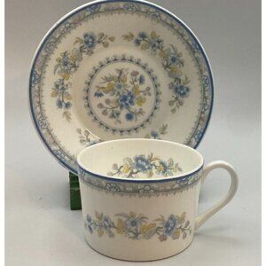 Coalport Pearl Teacup Cup and Saucer Set Blue Flowers‎ England